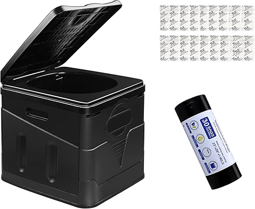 Inodoro portátil para campamento, inodoro plegable con 30 bolsas de inodoro portátiles, 30 piezas de polvo de poo, viajes al aire libre, campamento,