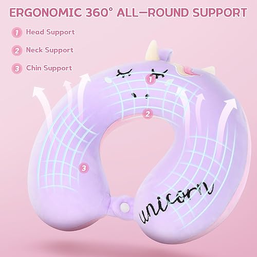 Miniatura 4 de Almohada de cuello para niños para viajar, almohada de viaje para niños con máscara de ojos, esenciales de viaje para niños pequeños para viaje por