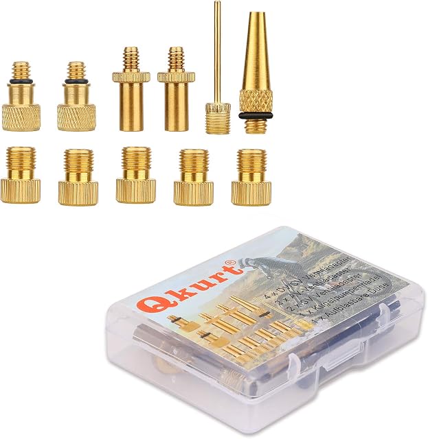 QKURT 10pcs Bicycle Adapter, Inflation Adapter Set Pump Adapter Valve Adapter Schrader Valve Presta Valve, Woods Valve for Bikes Tire Inflator Air Pump Compressor