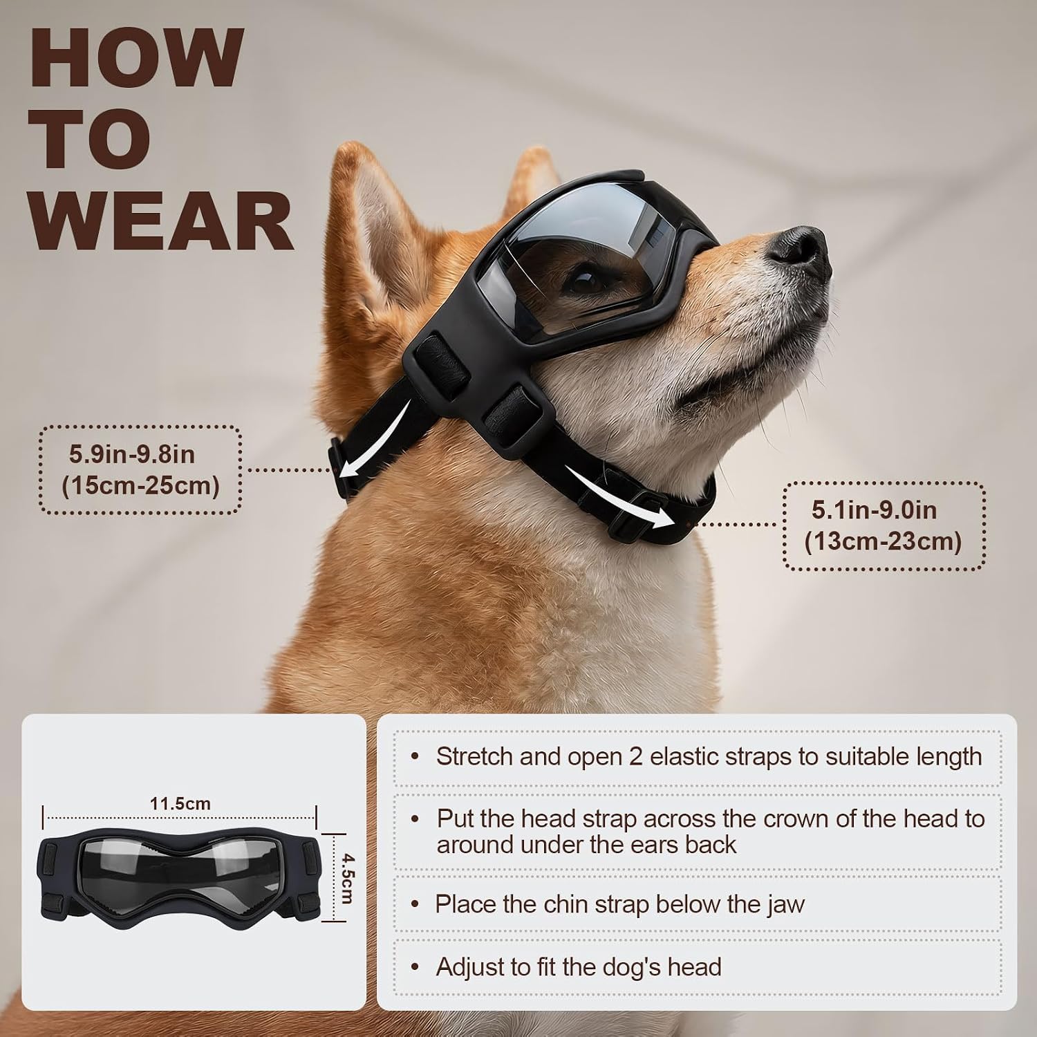 Ownpets Dog Goggles, UV Protection with Adjustable Strap for Medium Dogs | Anti-Fog Lens, Soft Foam Padding for Comfort, Secure Fit for Outdoor Hiking Skiing, Protects Eyes from UV Wind Dust & Debris