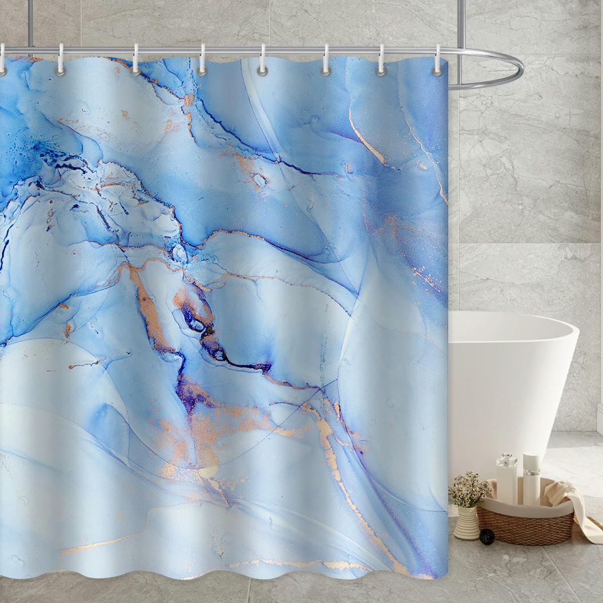 TEWAX Langer Duschvorhang mit Marmor-Motiv, bedruckt, Gary und Weiß, für Badezimmer, wasserdichte Vorhänge mit Haken, für Bett, Bad und darüber hinaus