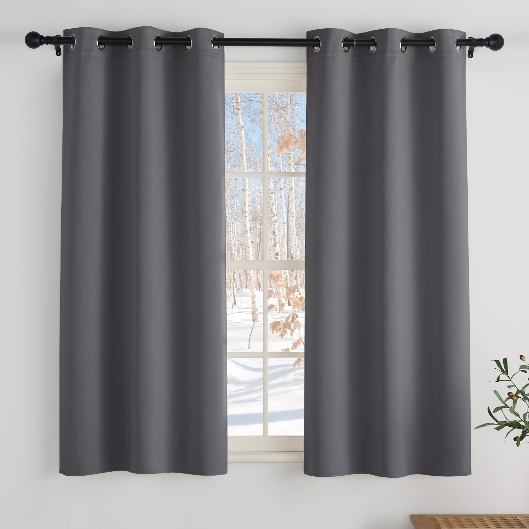 Blackout Eyelet Bedroom Curtains - 42 x 63 Inch Grey Black Out Thermal Privacy Curtains & Drapes for Living Room Nursery Window Blinds for Home Decoration, 2 Panels, Grey
