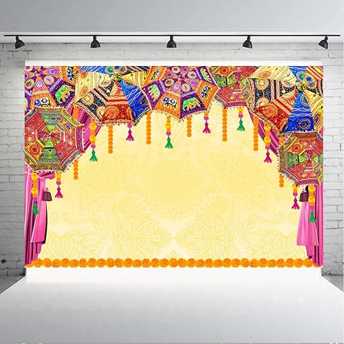 Miniatura 2 de Aperturee Telón de fondo tradicional indio de macramé de 6 x 4 pies, cortina de matrimonio hindú de caléndula con flores naranjas, decoración de