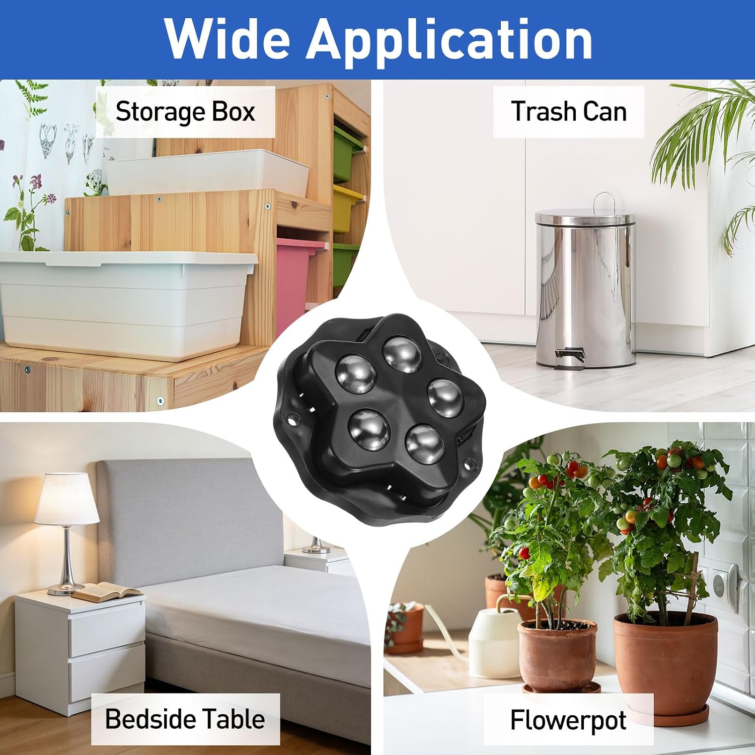 PATIKIL 1 Set Self Adhesive Paste Caster Wheels(2in), 360 Degree Swivel Universal Wheel with 5 Stainless Steel Ball Bearing for Kitchen Furniture Storage Trash Bins, Black
