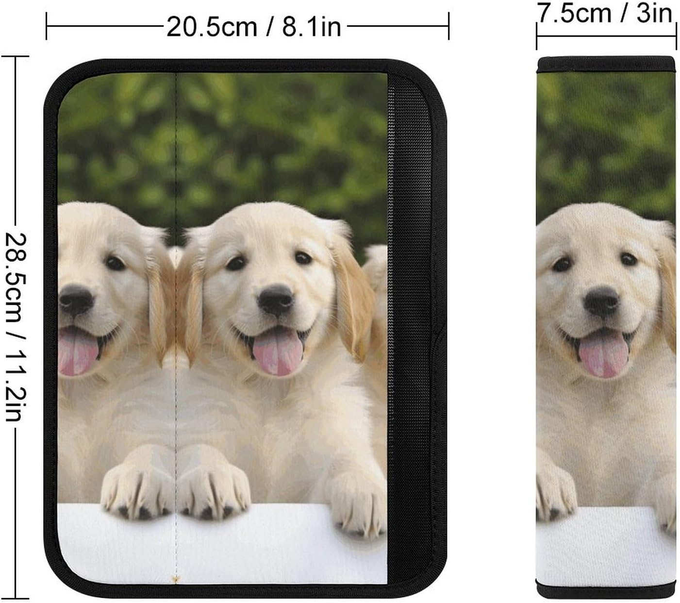 2 PCS Super Soft Car Seat Belt Pad, Cute Golden Retriever Puppies Printed Waterproof Sweat-Absorbing Seat Belt Covers Backpack Shoulder Pad for All Car Seats Baby Strollers