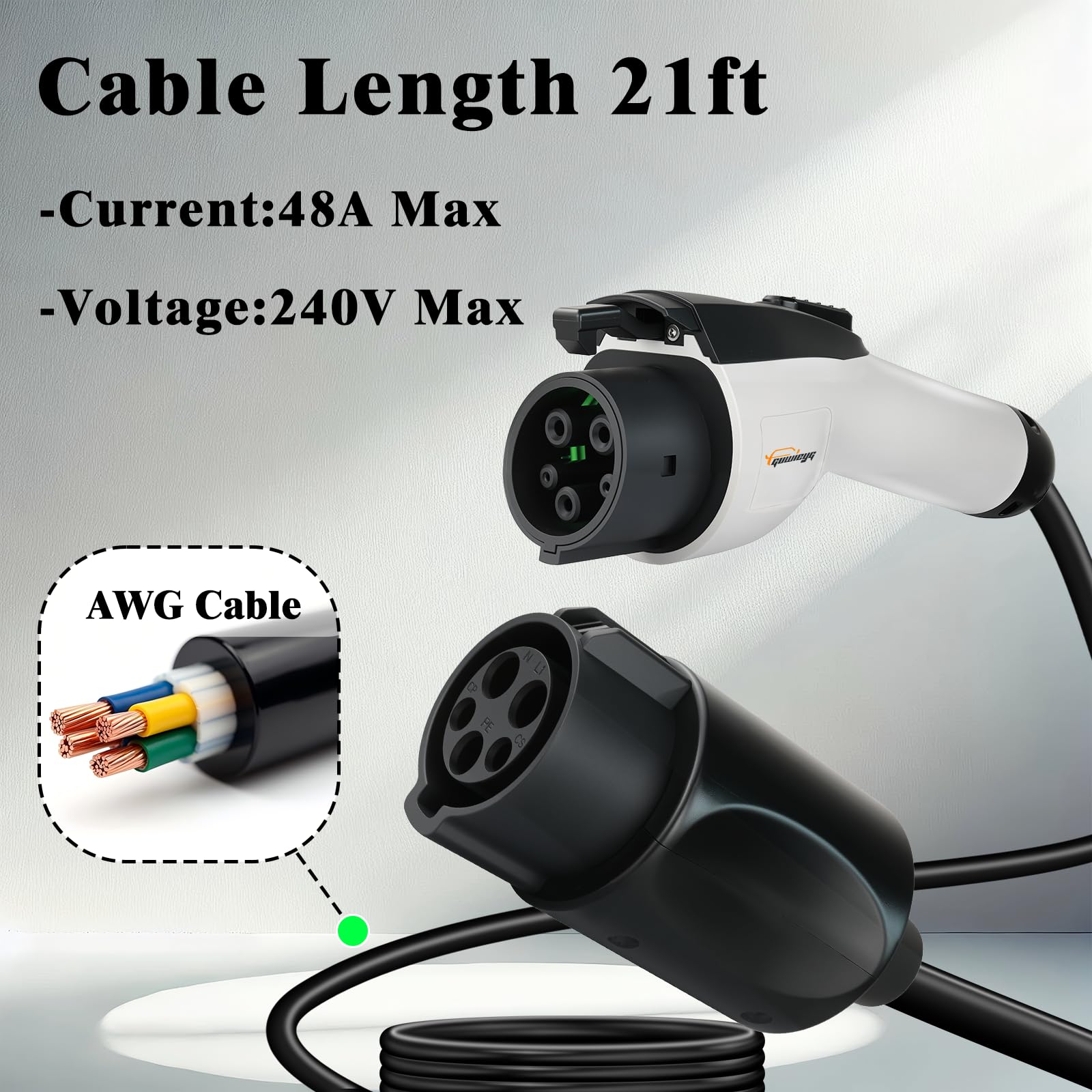 Amazon.com: GUWIEYG J1772 Extension Cable, 21ft 240V 48A EV