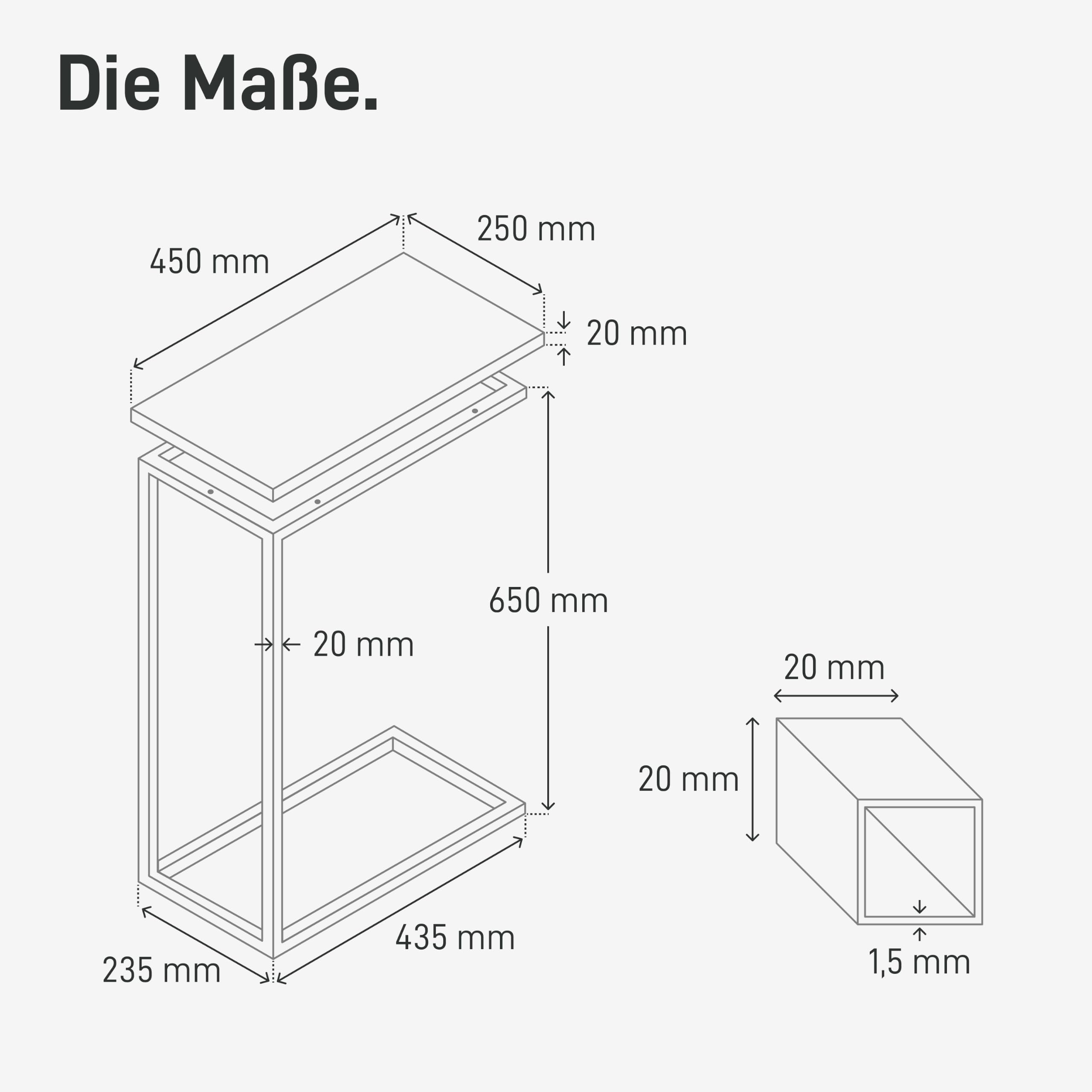 Natural Goods Berlin 1x Beistelltisch C-Form | Laptoptisch aus Metall und Holz | Couchtisch Sofa Kaffeetisch Sessel | praktische Ablage | Nachttisch Unterschieben (mit Tischplatte Eiche, Industrial)