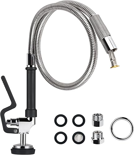 Válvula de pulverización con manguera de preenjuague de 38 pulgadas, manguera flexible de acero inoxidable con cabezal de boquilla rociadora, kit de