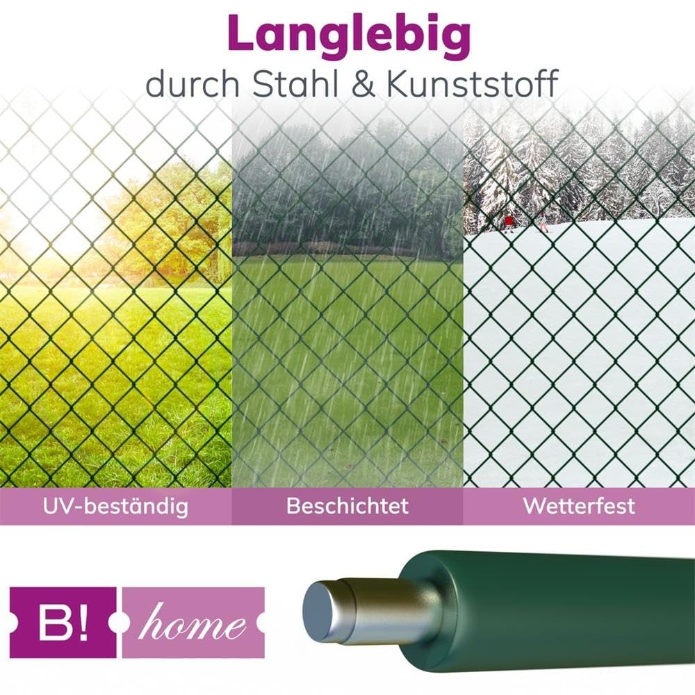 Maschendrahtzaun grün/Gartenzaun mit Viereckgeflecht, 100 cm Höhe, 15 m Länge/idealer stabiler Zaun für Grundstück, Garten und Tiergehege