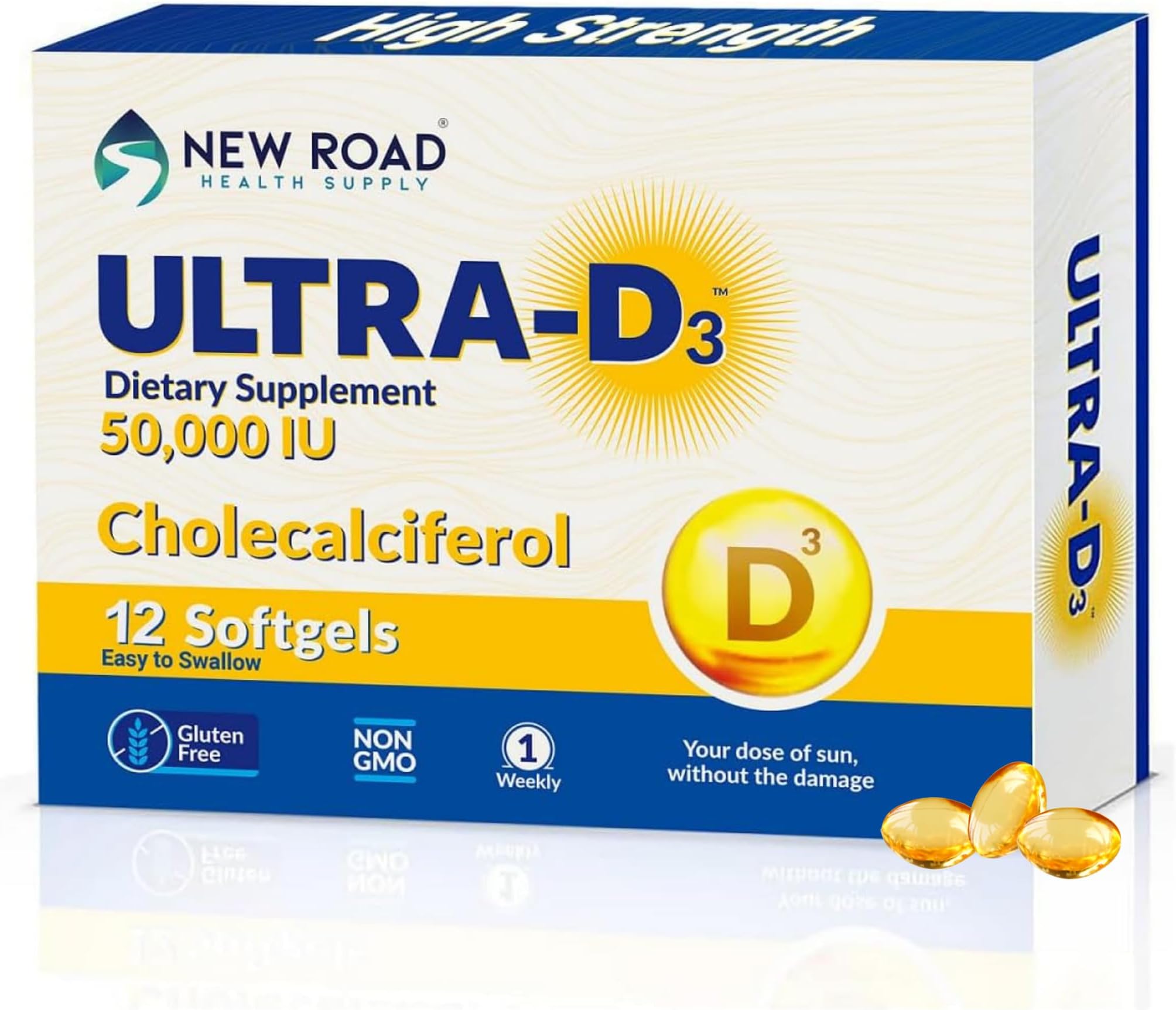 ULTRA-D3 New Road Health Supply, High-Potency Vitamin D3 50,000 IU, Once-Week...