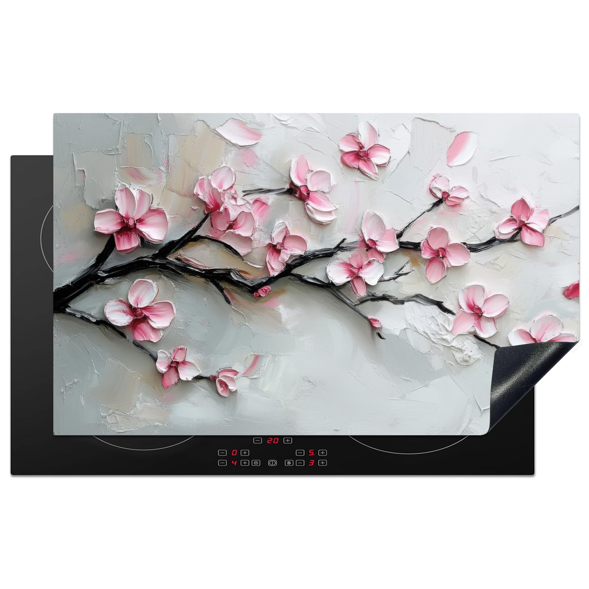 KitchenYeah© Induction Hob Protector Mat 20.3"x32.7" / 83x51.5 cm Stove Cap Top Cover Kitchen Cooker Covers for Electric Hobs Vinyl Blossoms - Artistic - Pink