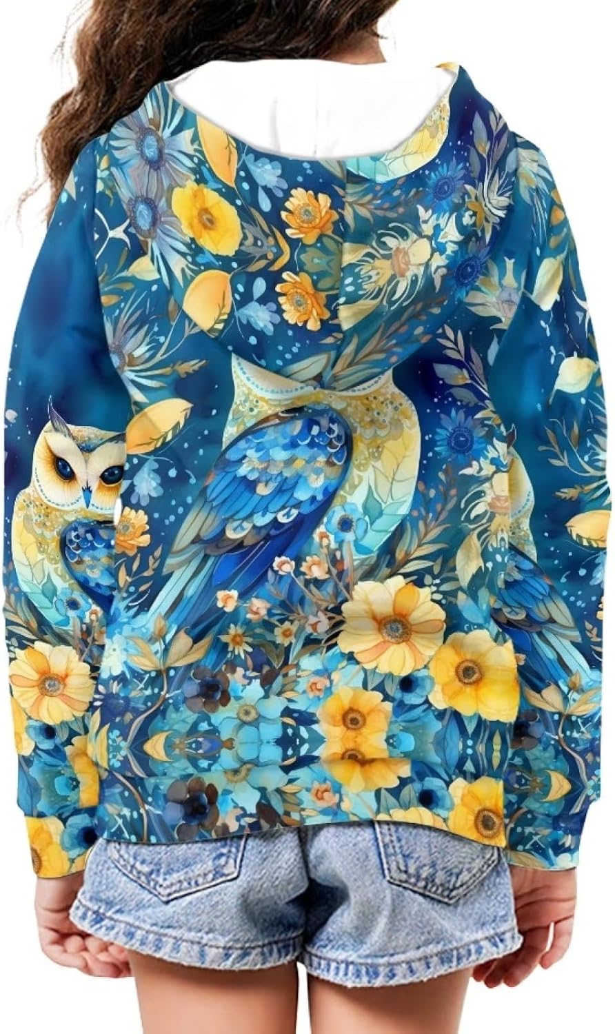 Floral Animal Print Hoodies for Girls Casual Soft Cute Zip Up Hoodie with Pockets Hooded Sweatshirts