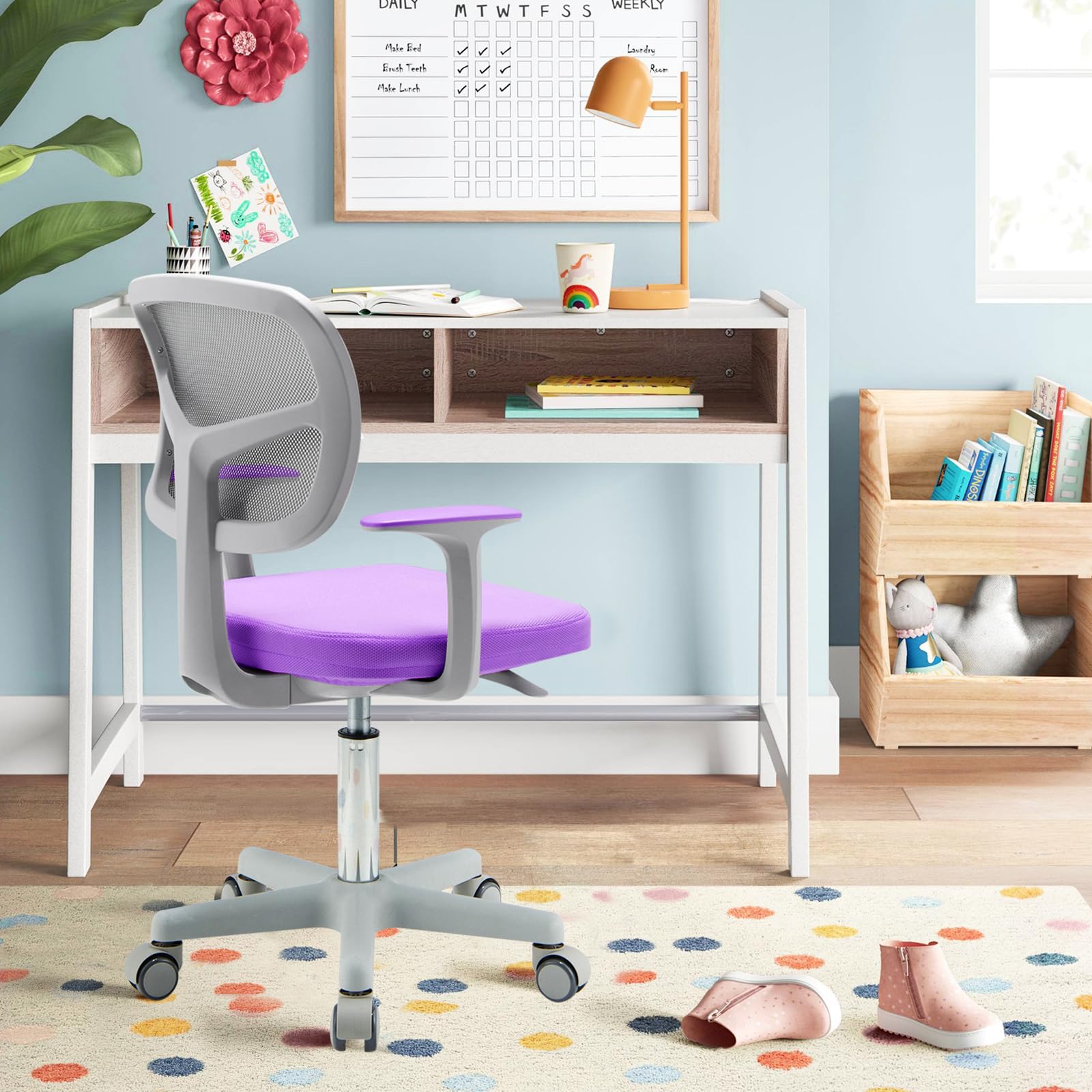 LIFEZEAL Sedia Scrivania Bambini, Sedia Girevole, Altezza Regolabile e Ergonomico, per Bambini, da Cameretta, con Braccioli, Schienale e Sediolina Imbottita, per Bimbo 3 Anni+, Max150kg(viola 2)