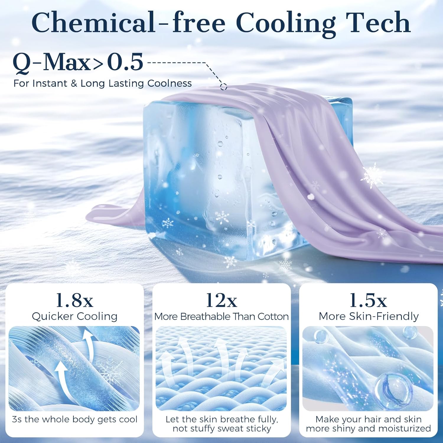 Cooling Pillow Cases 2 Pack Queen Size Cooling Pillowcases for Hot Sleeper Q-Max>0.5, Hydrates Skin & Hair, Reduces Wrinkles & Frizz, Soft Smooth Silky Pillowcases Envelope Set of 2, Lavender