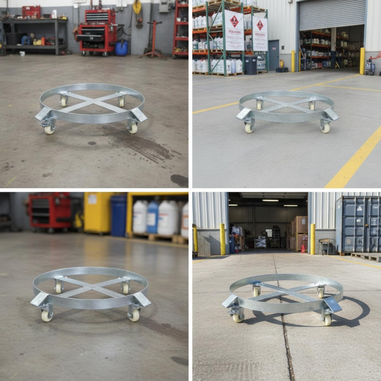 Carrello per Fusti Barile Piattaforma con Ruote Supporto per Contenitori Cilindrici Struttura Acciaio al Carbonio Uso Adatto a Magazzini Fabbriche Officine