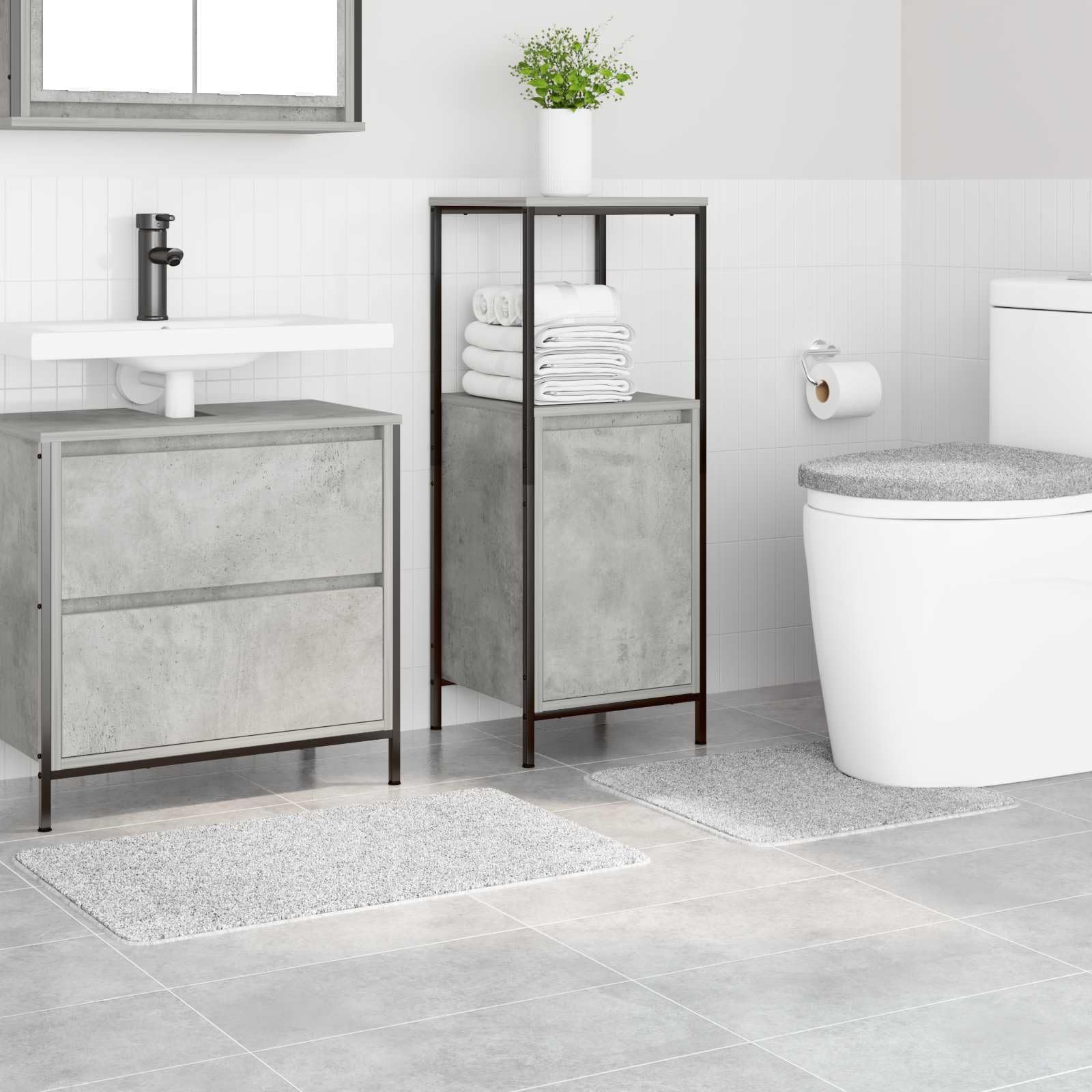 Set di 3 tappetini da bagno grigi antiscivolo con apertura per WC, morbidi tappeti da bagno in polipropilene, 50 x 80 cm, 50 x 50 cm, 50 x 40 cm