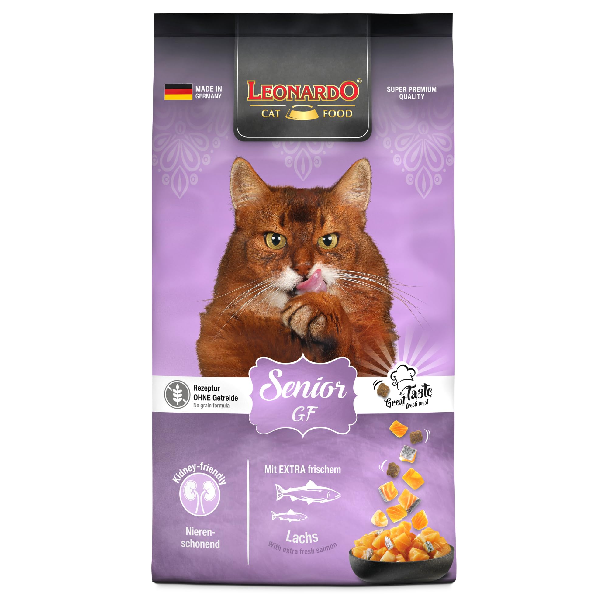 Senior GF 7.5kg - Leonardo. Alimento seco para Gatos Adultos Mayores con salmón Fresco. Receta con Amaranto en Lugar de Cereales