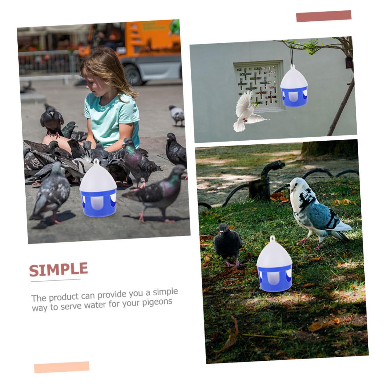 Mangeoire à Pigeons Portable Réutilisable 2 Pièces PVC 2l