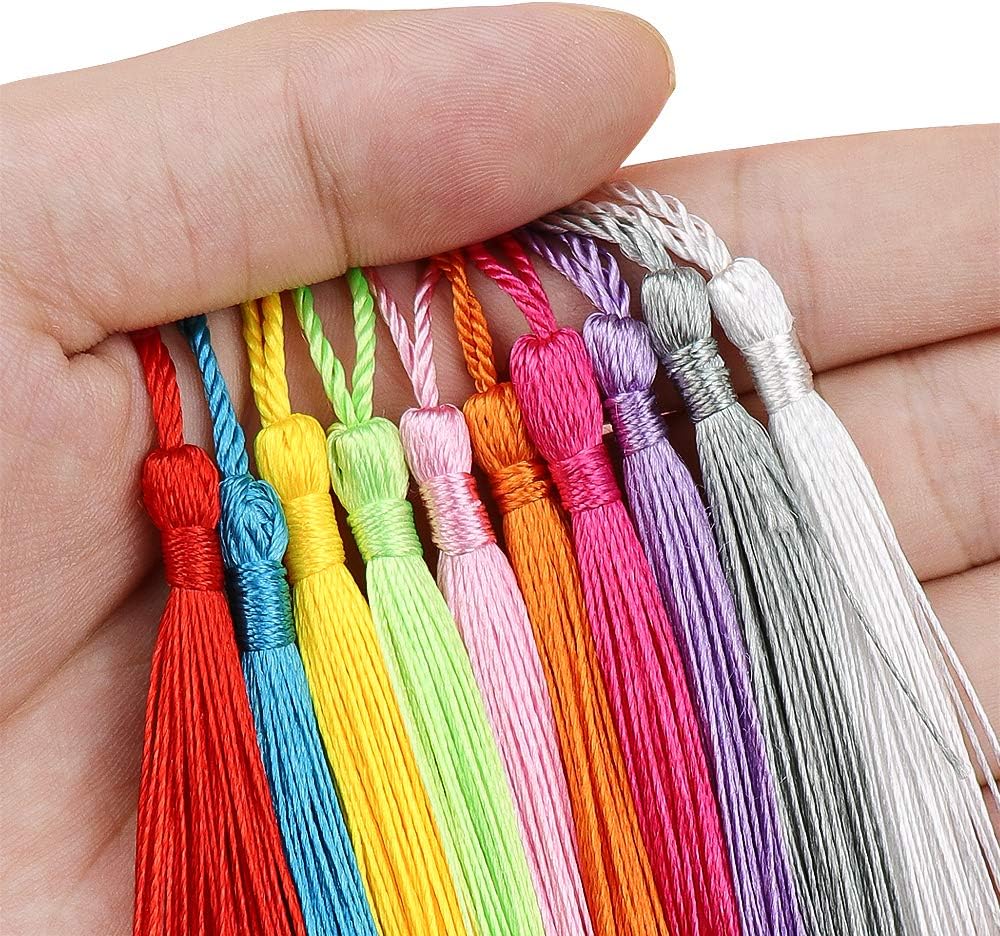 Dreamtop 100pcs 13cm/5 Inch Silky Handmade Soft Craft Mini Tassels with Loops for Jewelry Making DIY Projects Bookmarks, 10Colors