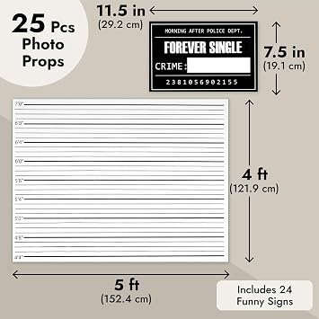 Blue Panda 25 Pack Bachelorette Mugshot Signs w/Height Chart - Bachelorette Backdrop for Wedding, Birthday, Jail Party Decorations, Halloween & Crime Scene - 5x4 Ft Mugshot Sign Pack