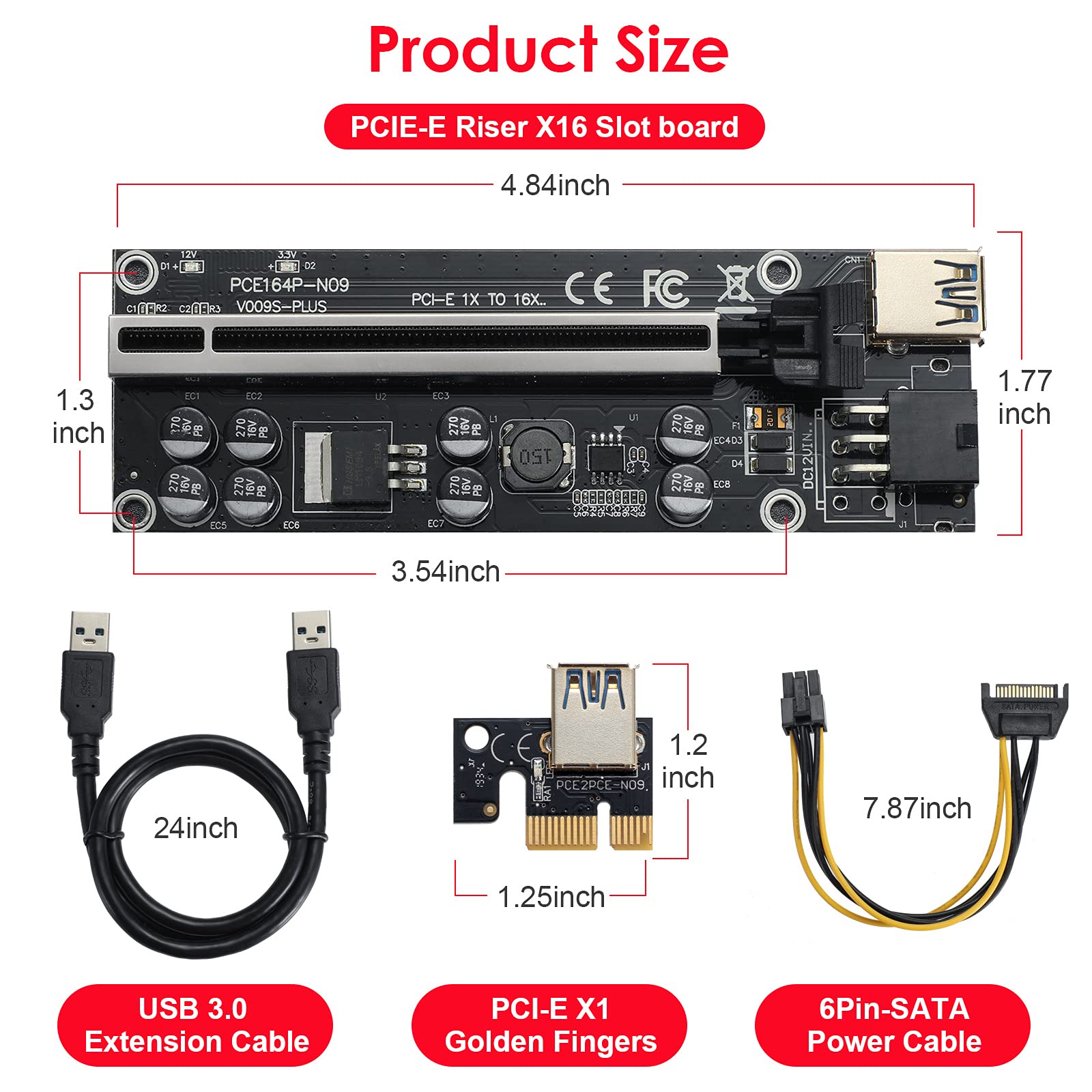 Amazon.co.jp: PCI-E 1X~16X V009S-PLUS ライザーカード & 6ピン SATA