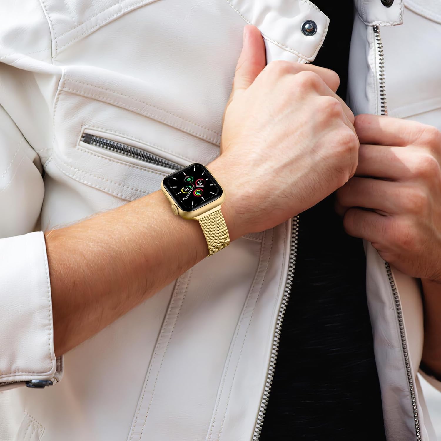 JKD Dressy Magnetic Band Compatible with Apple Watch 10 Band 46mm for Women 40mm 38mm 41mm 42mm 44mm 45mm, Slim Breathable Metal Mesh Sport Bracelet Straps for iWatch SE Series 9 10 8 7 6 5 4 3 Gold - Image 8