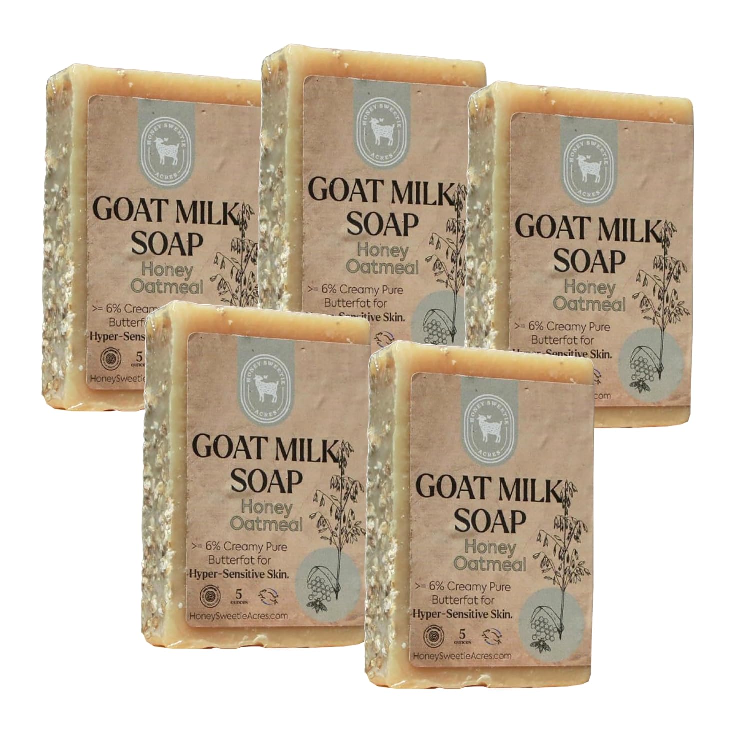 Honey Sweetie Acres 5-Pack Unscented Goat Milk Soap - Handmade 5 oz Bar, Made with Natural Ingredients, Moisturizing & Gentle, Made in the USA