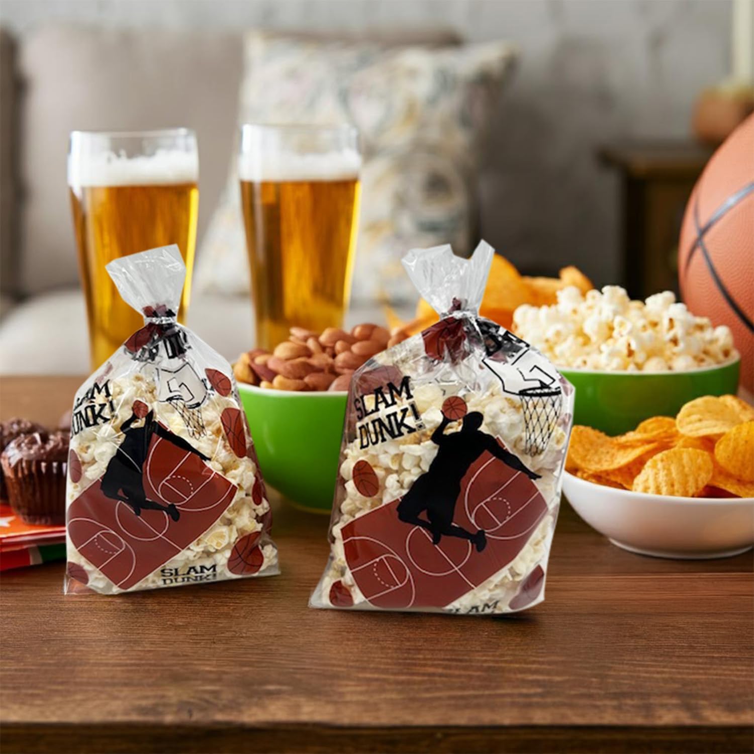 BASHOUT Basketball Party Favor Bags, 9 x 6 inches, 100 Pieces with Twist Ties, Double Sided Sports Theme - Image 2