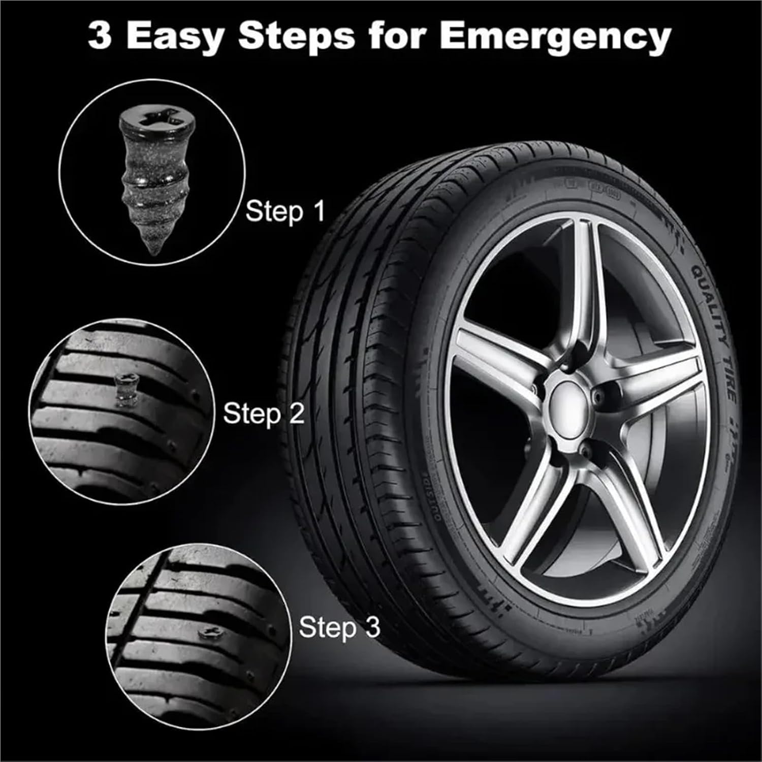 Tire Repair Rubber Nail Kit Puncture Repair Kit for Car Vacuum Tire Screws Rubber Screw Nails+ Tool Set W/Box Quick for Plug