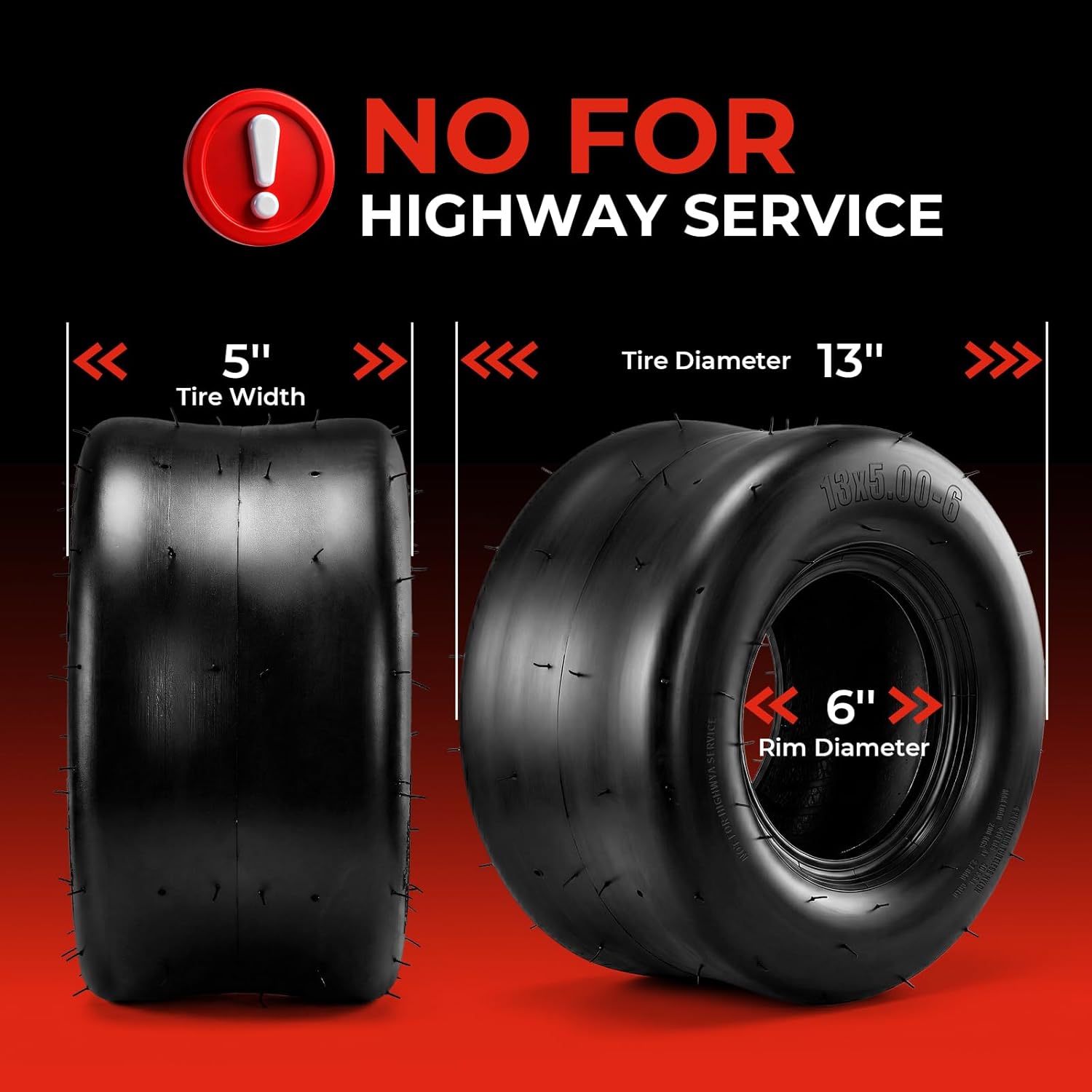 13x5.00-6 Smooth Lawn Mower Tires, 4 Ply Tubeless Zero Turn Turf Tires 13x5x6 for Lawn & Garden Tractor Golf Cart Riding Mower, Set of 2