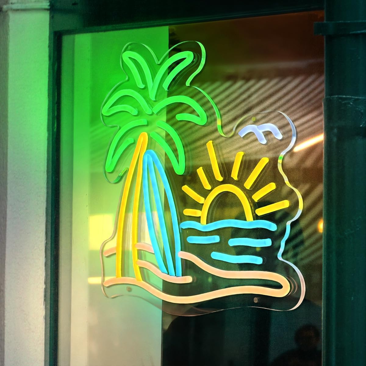 Tropical Palm Tree Neon Sign, Dimmable Beach Sunset Surf LED Light UP Sign, Tropical Coconut Tree Wall Decor for Tiki Bar, Hawaii Club, Bedroom, Summer Beach Party, Gift for Dad Father Him, RV Travel Trailer Decor, Cafe, Shop Decoration Gift