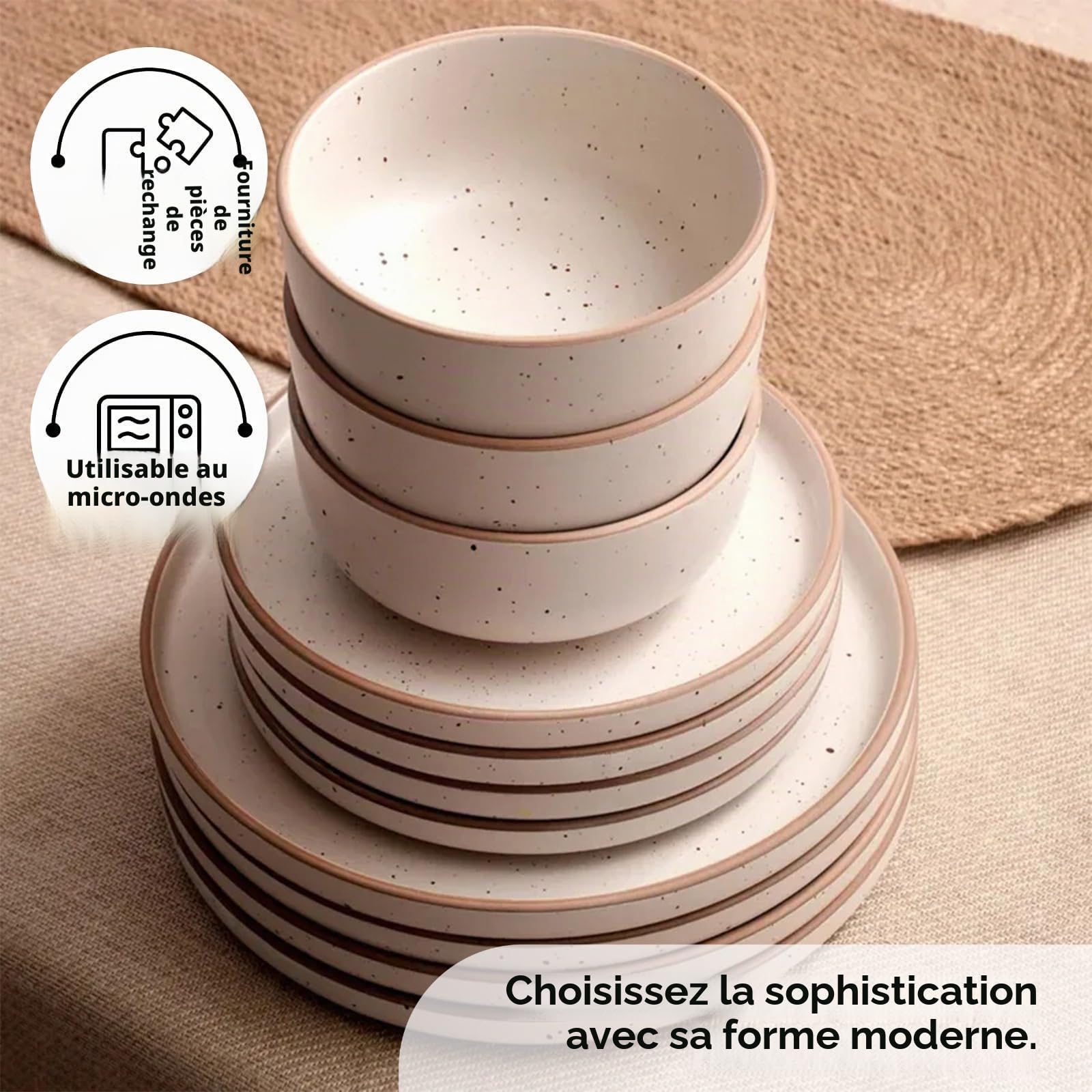 Karaca Chicago Dot Service de table 18 pièces en grès pour 6 personnes – Service de vaisselle moderne et unique avec assiettes, assiettes à dessert, bol