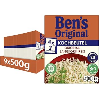 BEN'S ORIGINAL  Original Long Grain Rice 20 Minutes in Cooking Bag 9 x 500