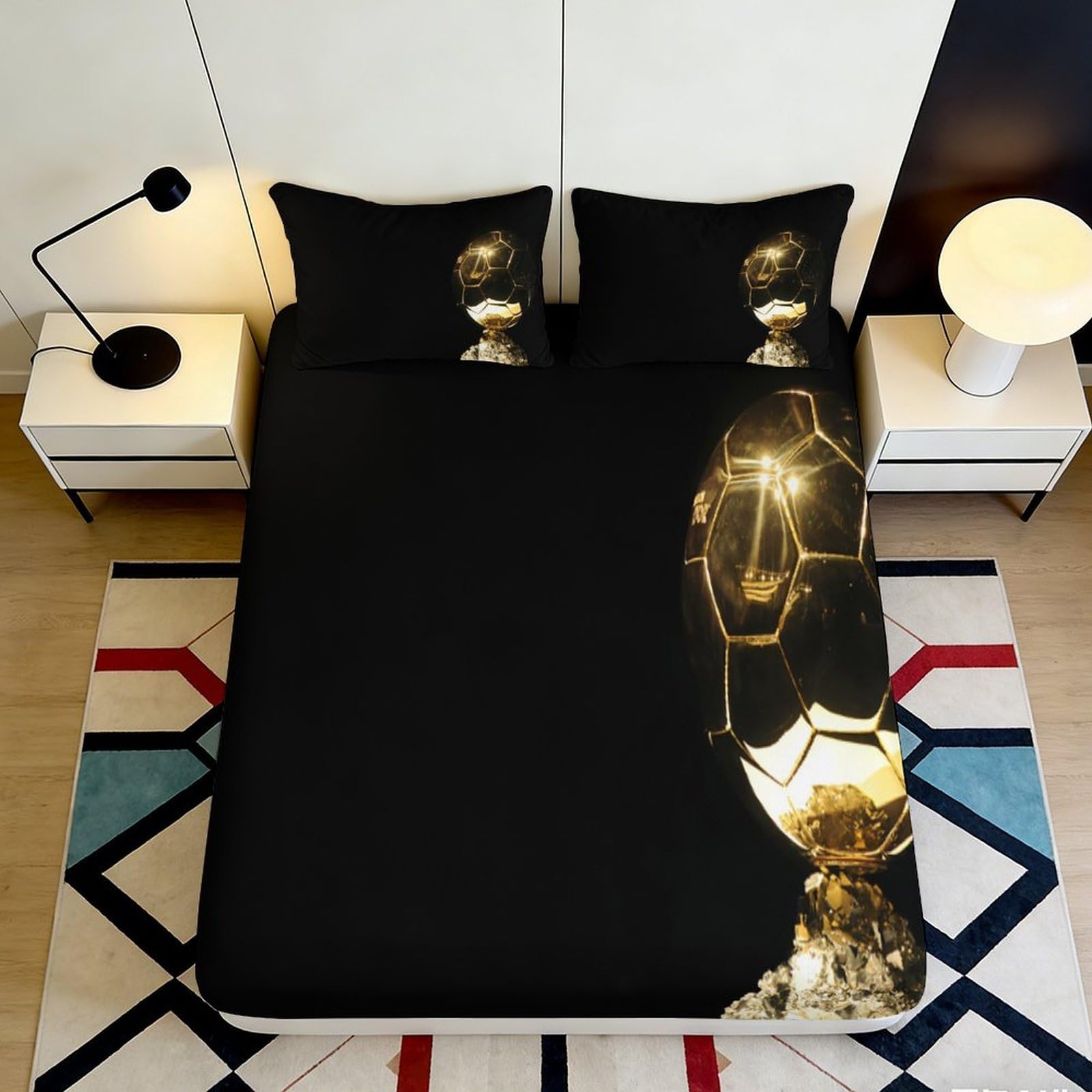 3D Printed Golden Trophy Fitted Sheet Microfiber Black Bed Cover for Bedroom Dorm Mattress Protection Decor 90x200x25cm