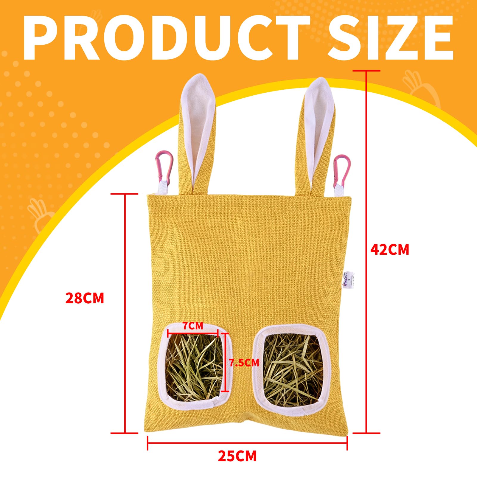 2 Pack Rabbit Guinea Pig Hay Feeder, Cute Bunny Hay Bag, Hanging Hay Holder for Guinea Pig Cage, Hay Feeder for Rabbits Chinchillas Hamsters Small Pets and Animals (Yellow & Blue) - image 2
