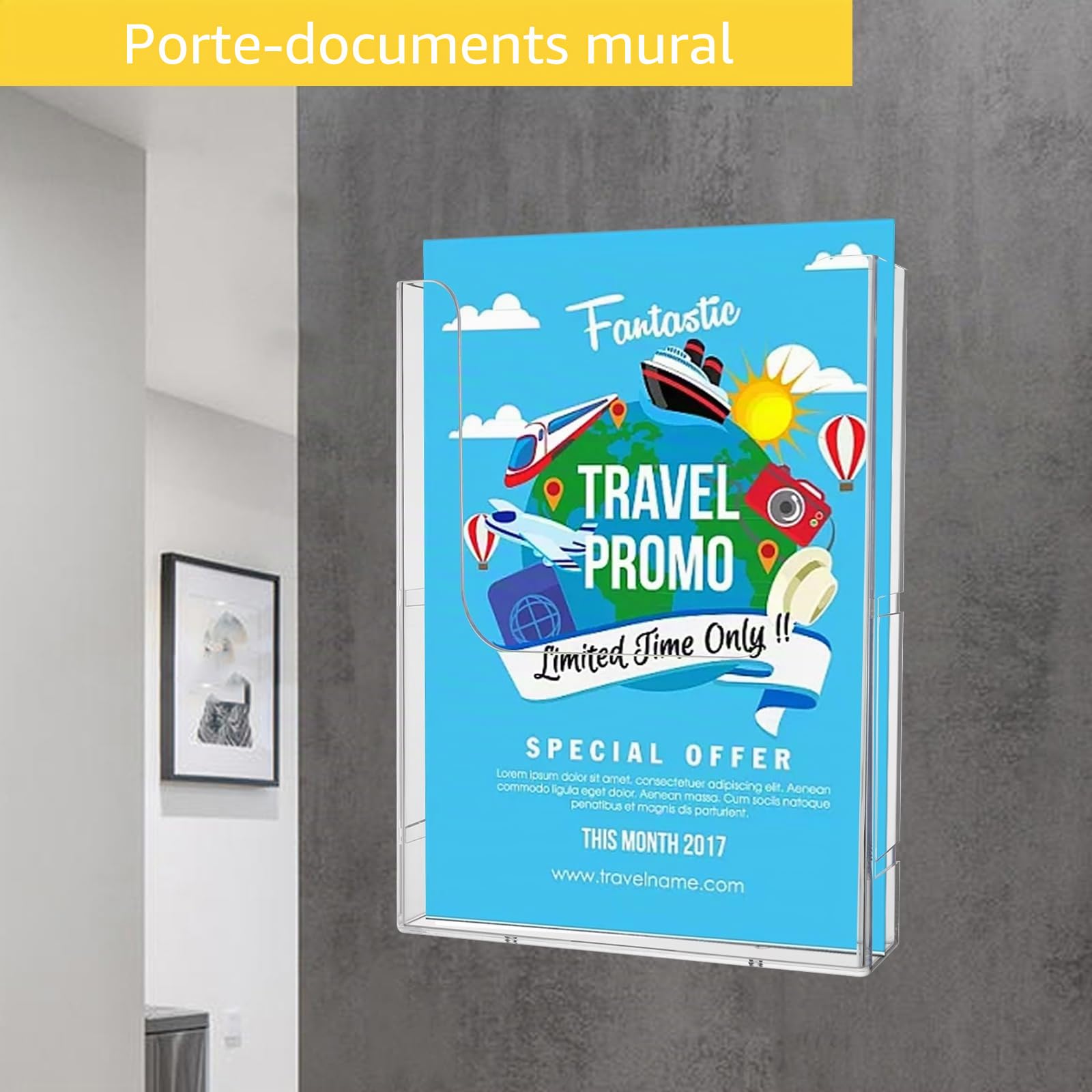 Porte Document Mural A4 en Acrylique Transparent pour Hôtel Bureau Restaurant
