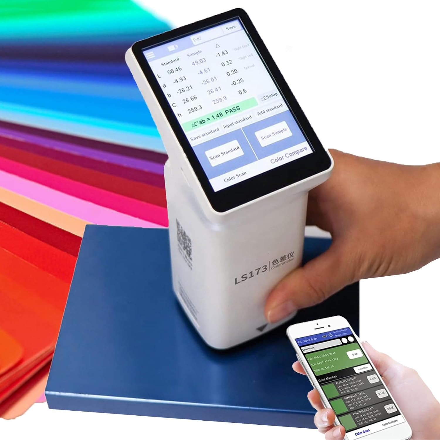 LS173 Portable Digital Colorimeter, D/8° Touch Screen Colorimeter, 8mm Measuring Aperture, Chinese/English