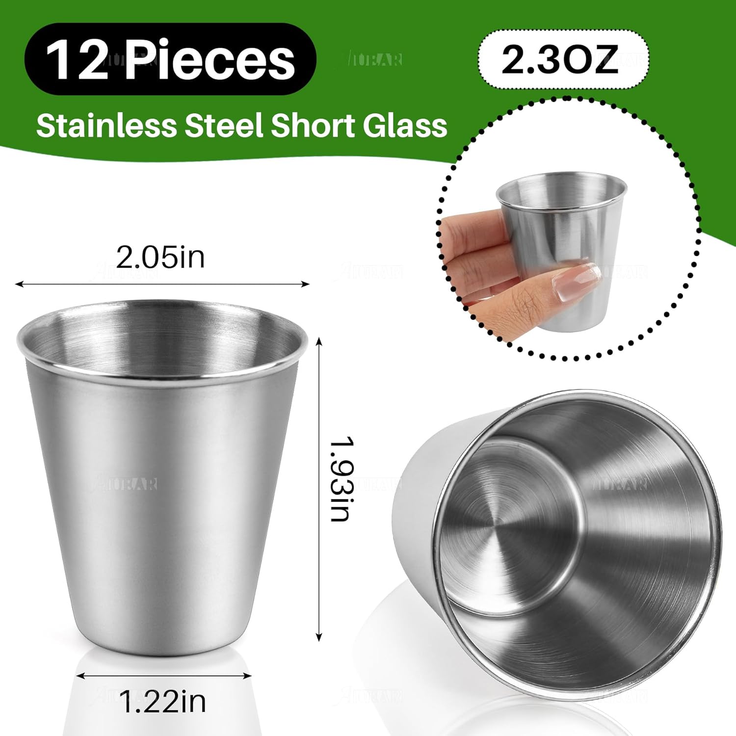 AUEAR, 12 Pack 2.3 Ounce/70 ml Stainless Steel Shot Glass Espresso Cups Barware Drinking Vessel for Bar Home Restaurant - Image 2