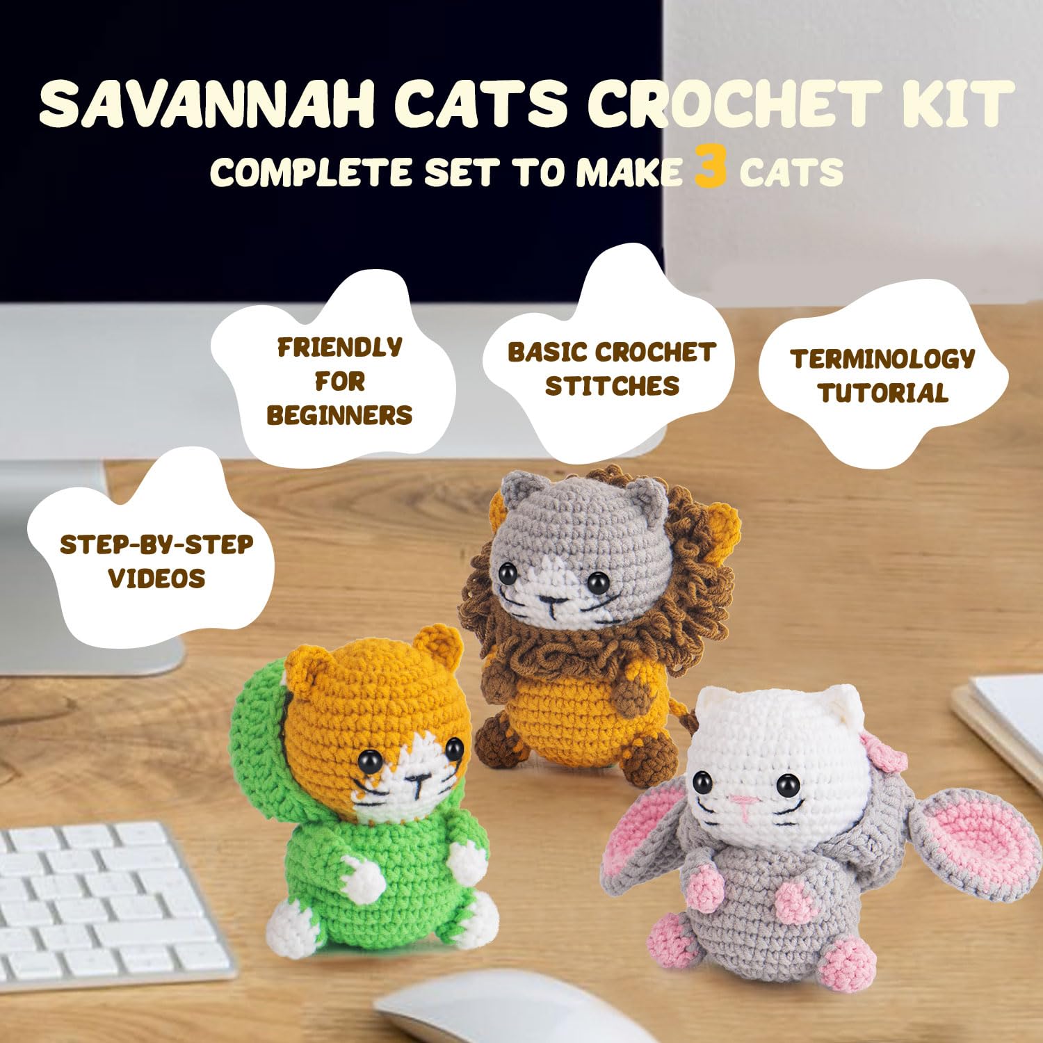 Kit Crochet Débutant 6 Animaux Avec Tutoriel Vidéo | Fil Coton, Crochets Ergonomiques | Cadeau Créatif Enfant - 2