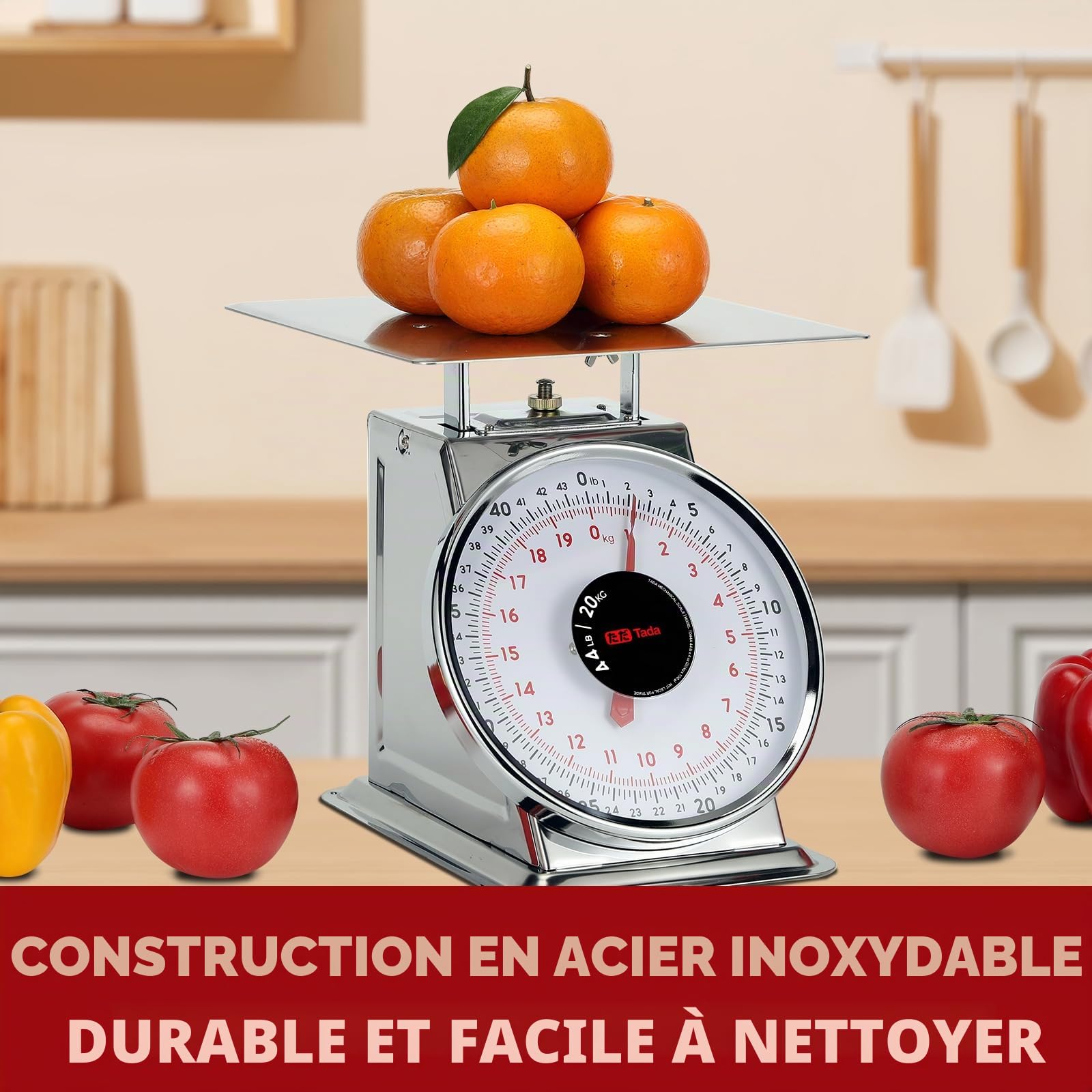 Tada Balance de cuisine mécanique robuste en acier inoxydable 20 kg