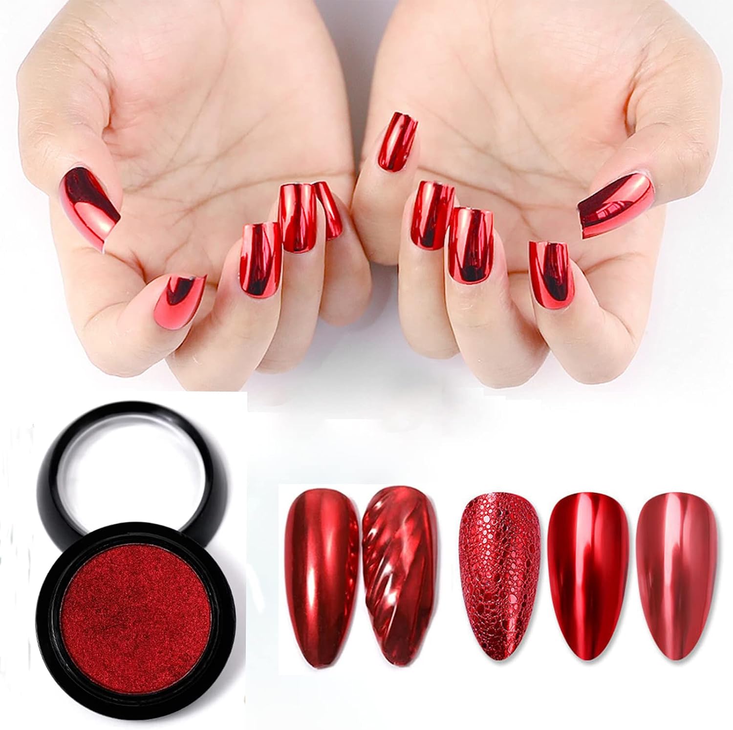 2 Boxes Red Chrome Nail Powder for Nails Art Design Holographic Magic Metallic Mirror Effect Glitter Pigment Dust for Manicure Decorations