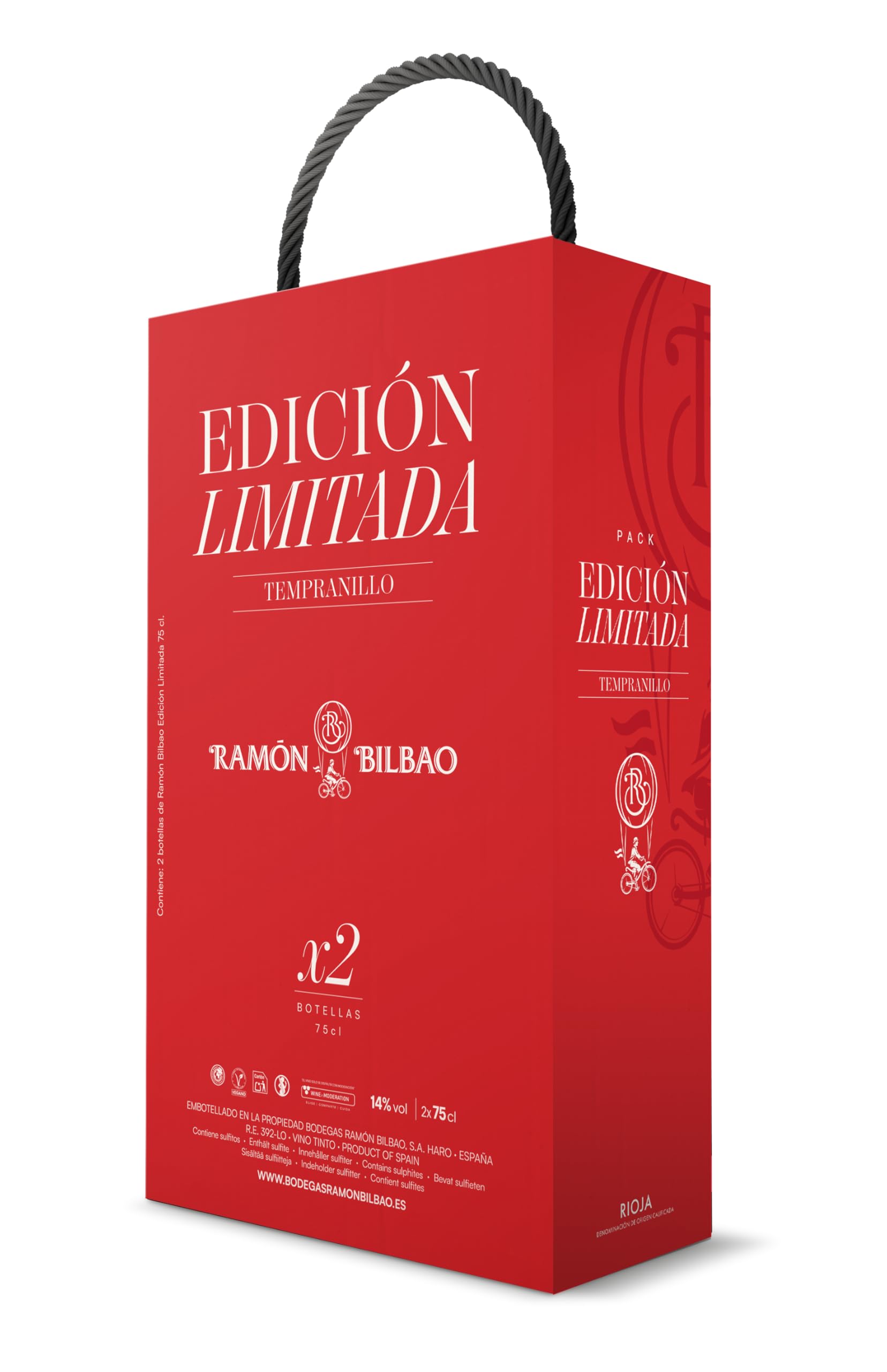 Ramón Bilbao Edición Limitada. Vino Tinto D.O. La Rioja, 100% Tempranillo – Estuche 2 Botellas 750 ml ideal para Regalo (El empaque puede variar)