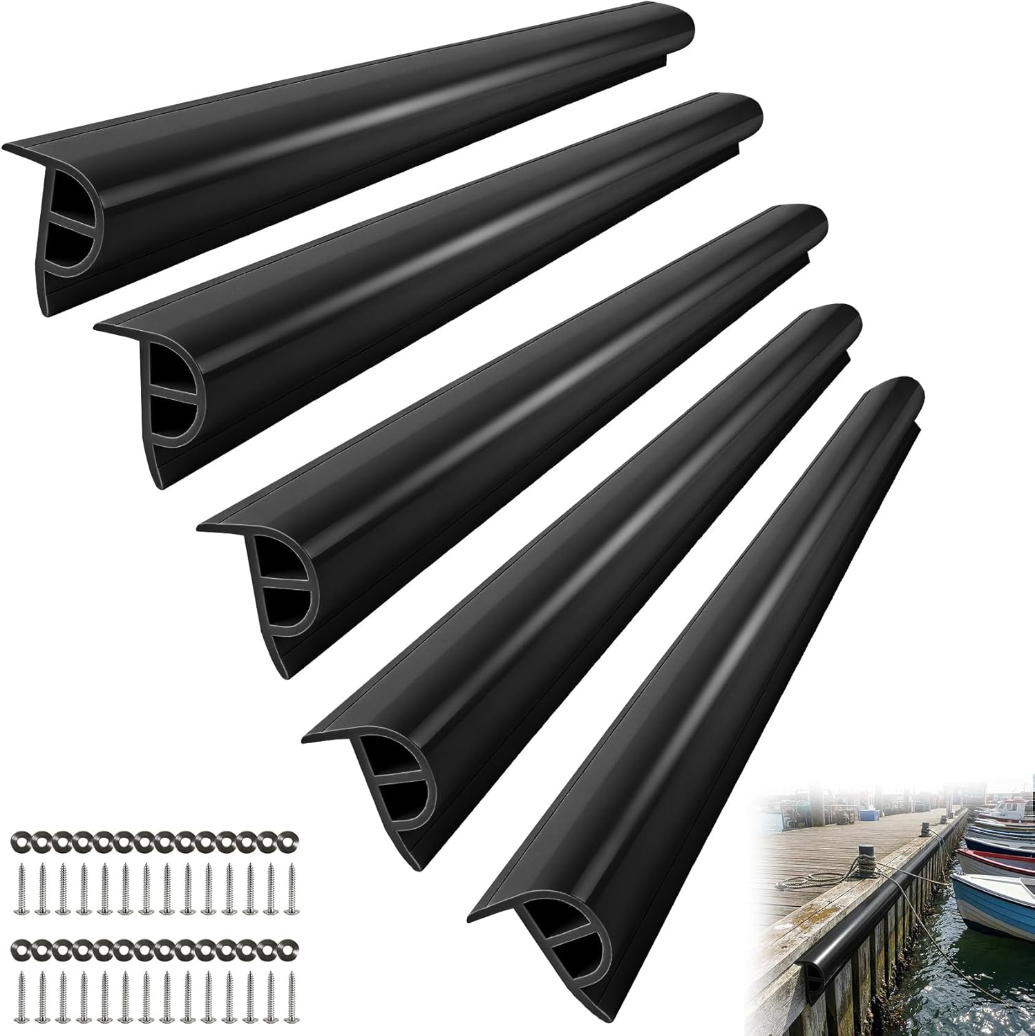 ORLANG 10ft/16.4ft/23ft Marine-Grade Dock Bumpers,PVC Dock Fenders with Stainless Steel Screws and Washers,P-Type Boat Dock Guards,Dock Post Bumpers for Docking Edges, Horizontal Decks or Piers