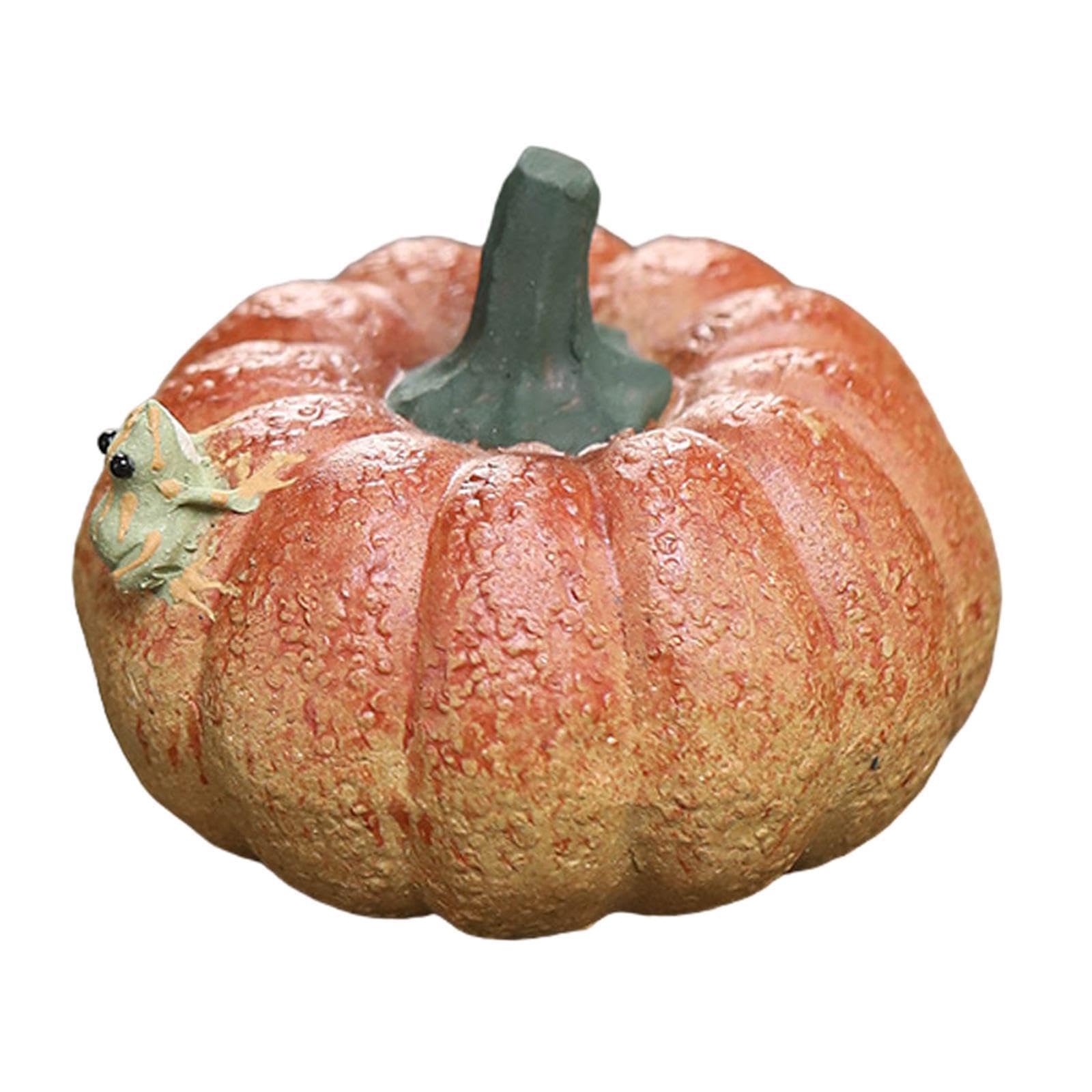 TWISAXC Whimsical Frog Pumpkin Art Decor Vivid Details Sculpture For Office And Cabinet Frog Pumpkin Statue Cabinets Desks Etc