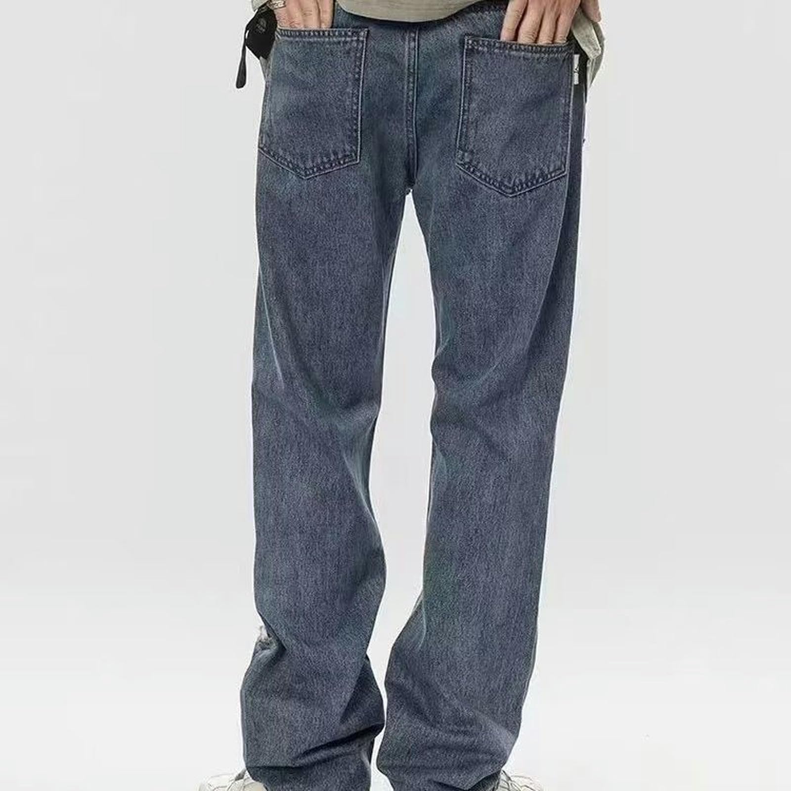 Jeans Casual Larghi e Dritti High Street Washed Damaged - Blu - XXL