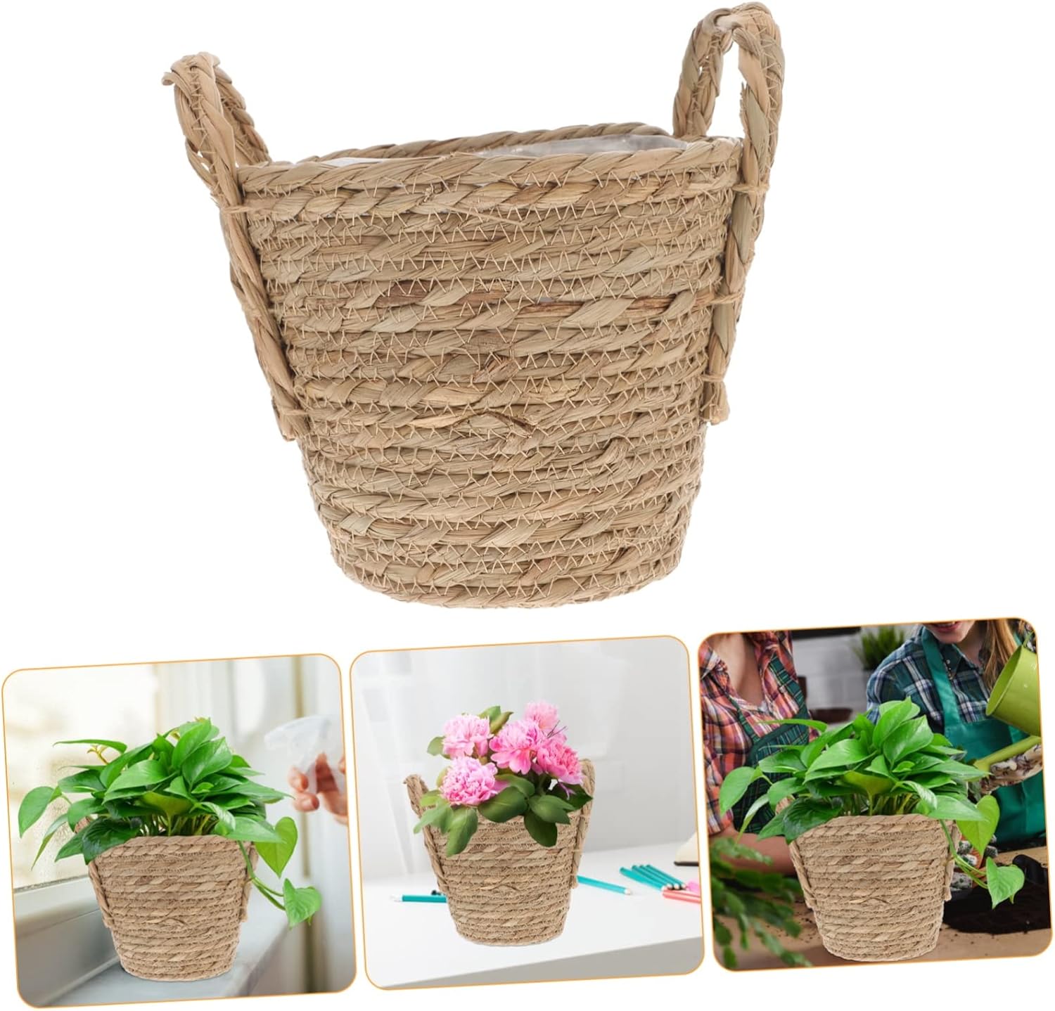 Manufactured Seaweed Material Straw Flowerpot Flowerpot Bucket Retro Storage Basket Ideal for Indoor Flower Plants
