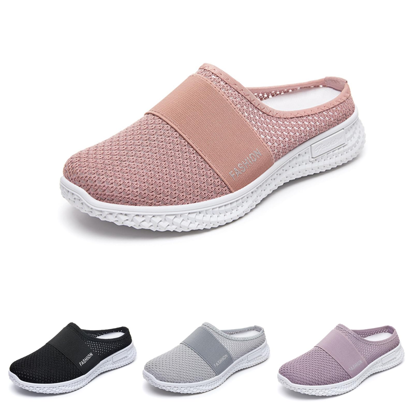 Women's Slip-On Orthopedic Arch Support Backless Slippers Platform Sneakers,Breathable Knitted Mesh Soft Comfortable Round Toe Mules Non-Slip Lightweight Soft Sole Casual Garden Clogs