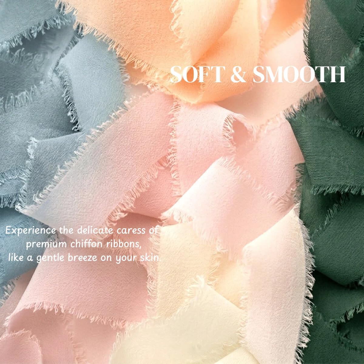 Chiffon Ribbon Mixed Color Silk Ribbon Set 9 Rolls 1.5" x 49Yd Frayed Fringe Fabric Ribbons for Flower Bouquet Wedding Invitations Bridal Bouquets Crafts Party Decoration Gift Wrapping
