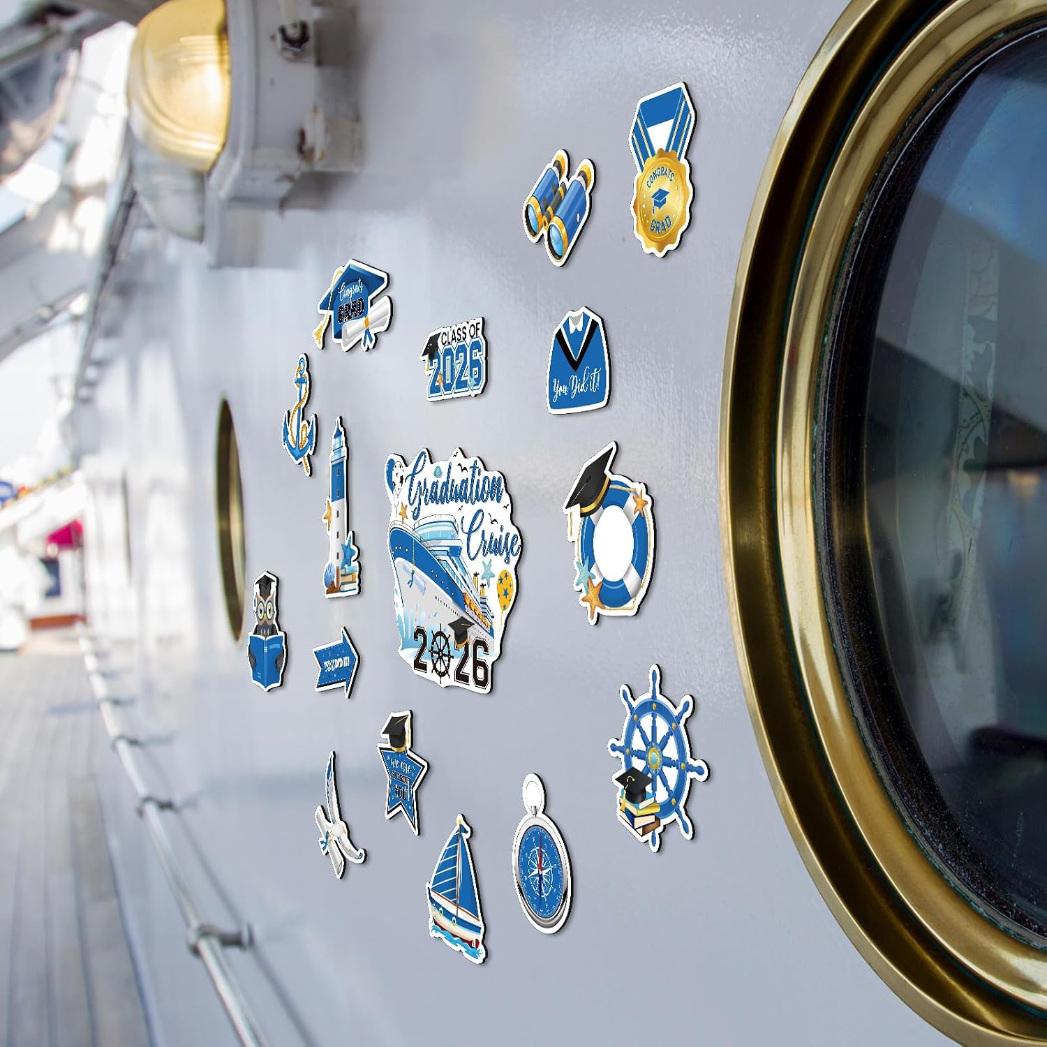 16 Pcs Graduation Magnets Cruise Door Decorations Graduation Cruise Door Magnetic Stickers for Car Ship Refrigerator Garage Metal Surface Party Supplies(Blue) image 4
