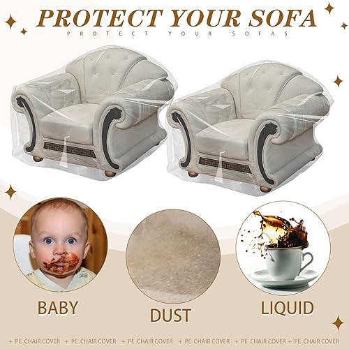 Miniatura 4 de 6 fundas de plástico para sillas, fundas de plástico para muebles para interiores y exteriores, impermeables, transparentes, a prueba de polvo, para